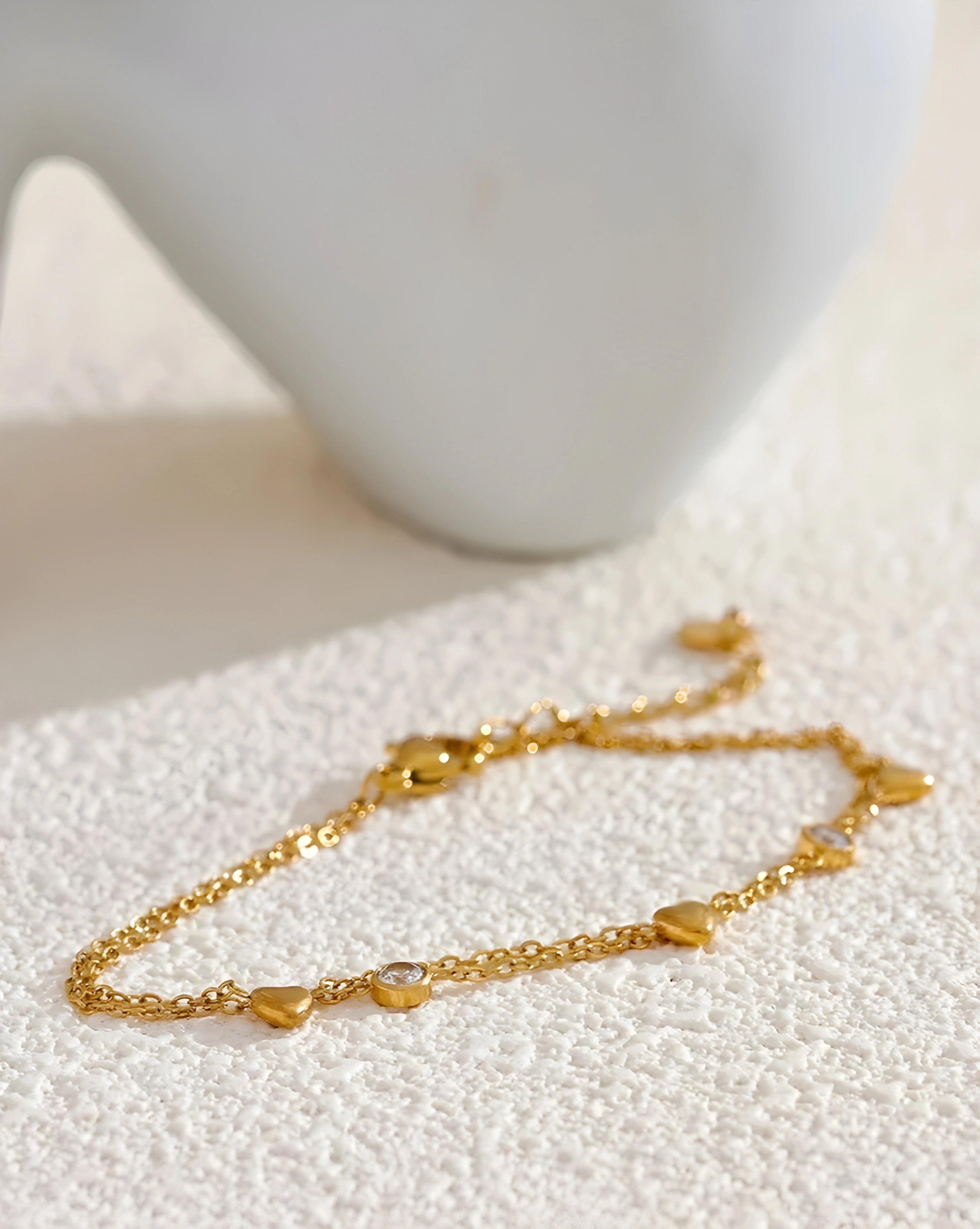 Pulseira Dupla Corações & Zircônias