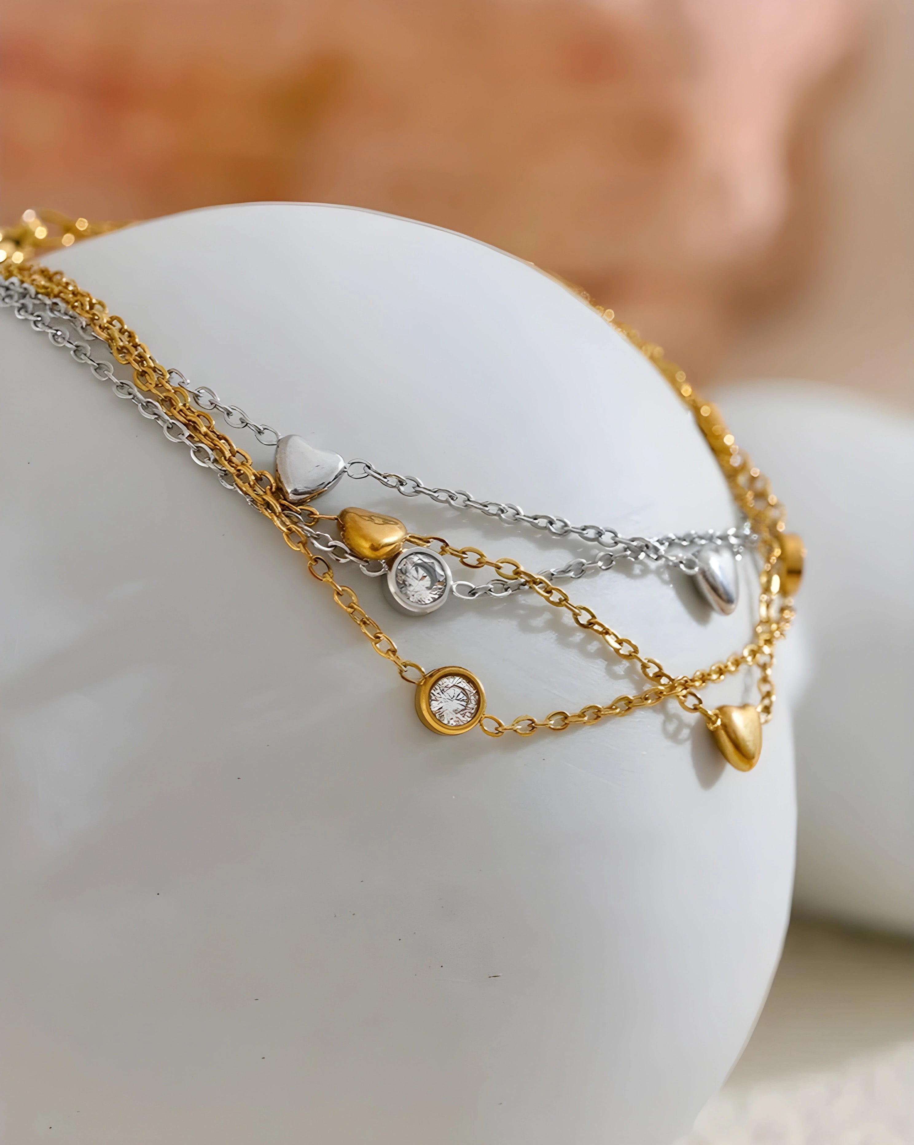 Pulseira Dupla Corações & Zircônias