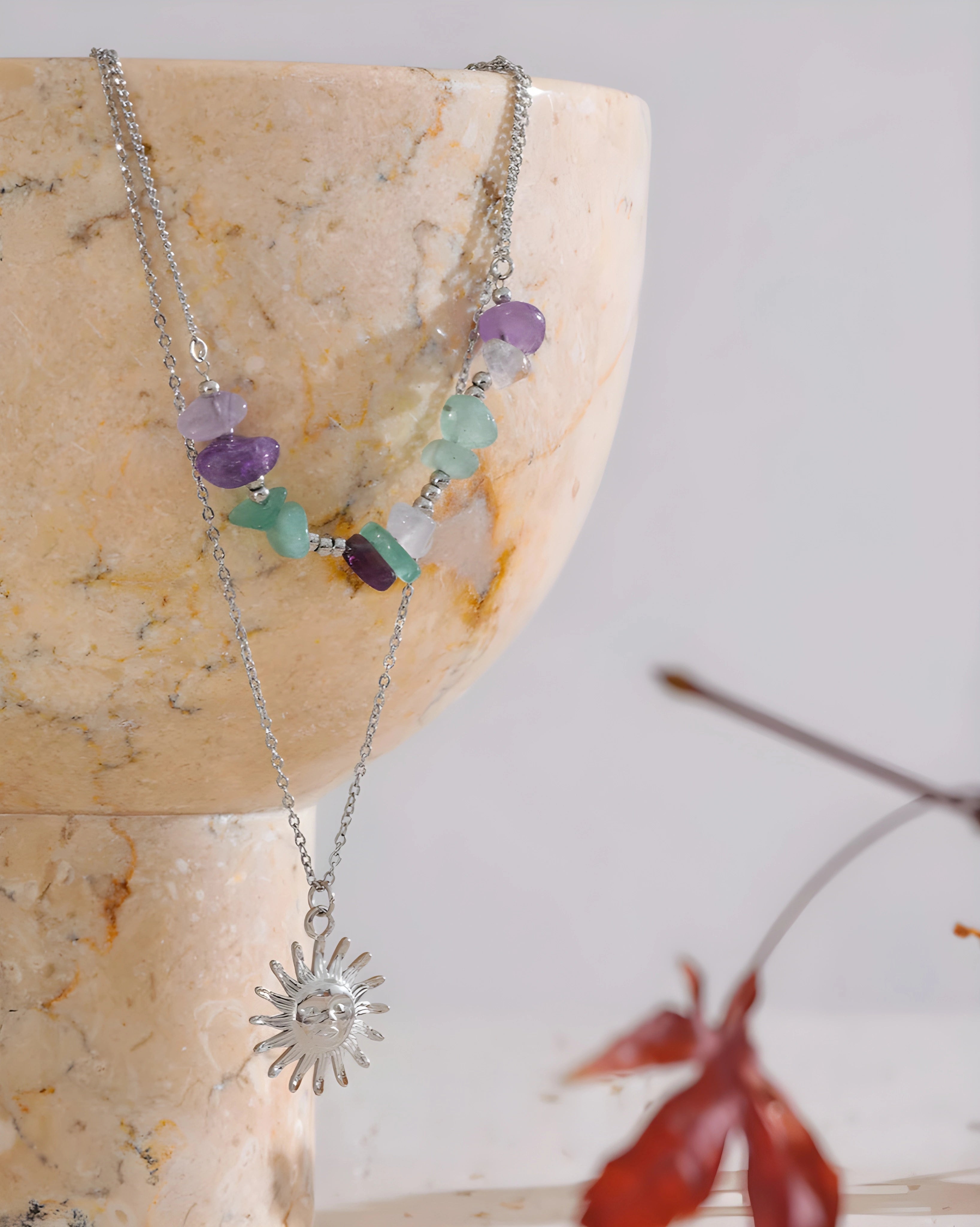 Colar Duplo Sol & Pedras Naturais