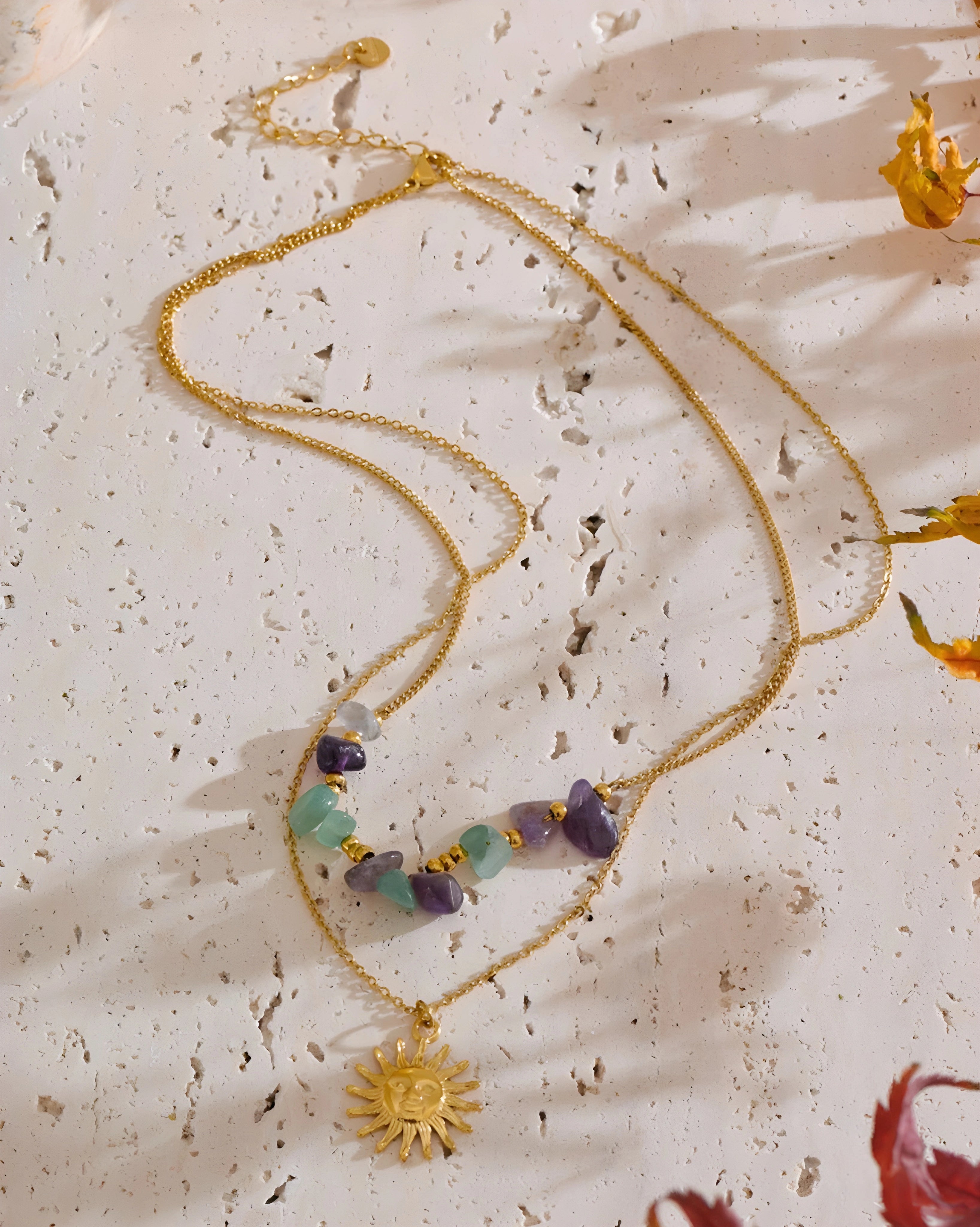 Colar Duplo Sol & Pedras Naturais