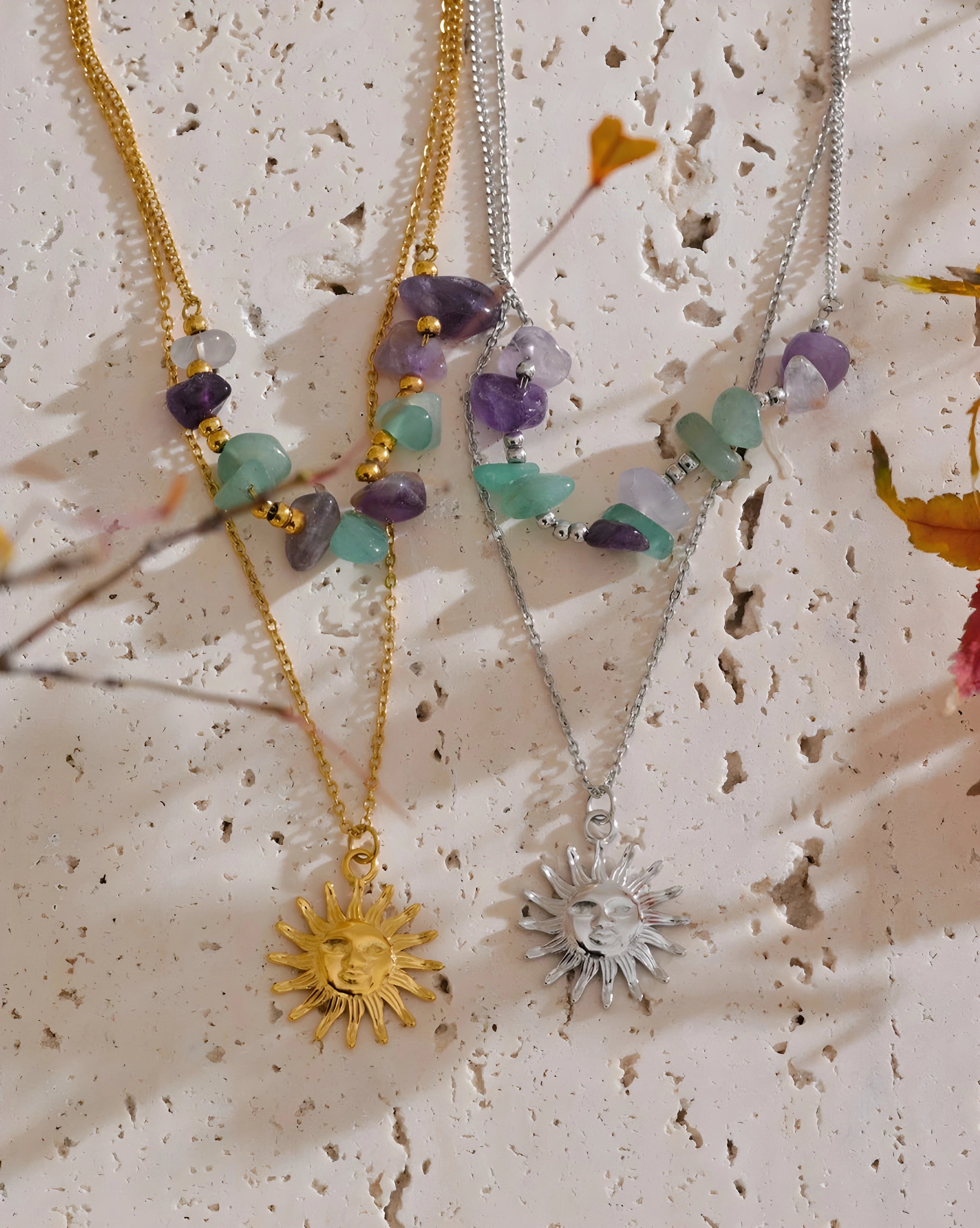 Colar Duplo Sol & Pedras Naturais