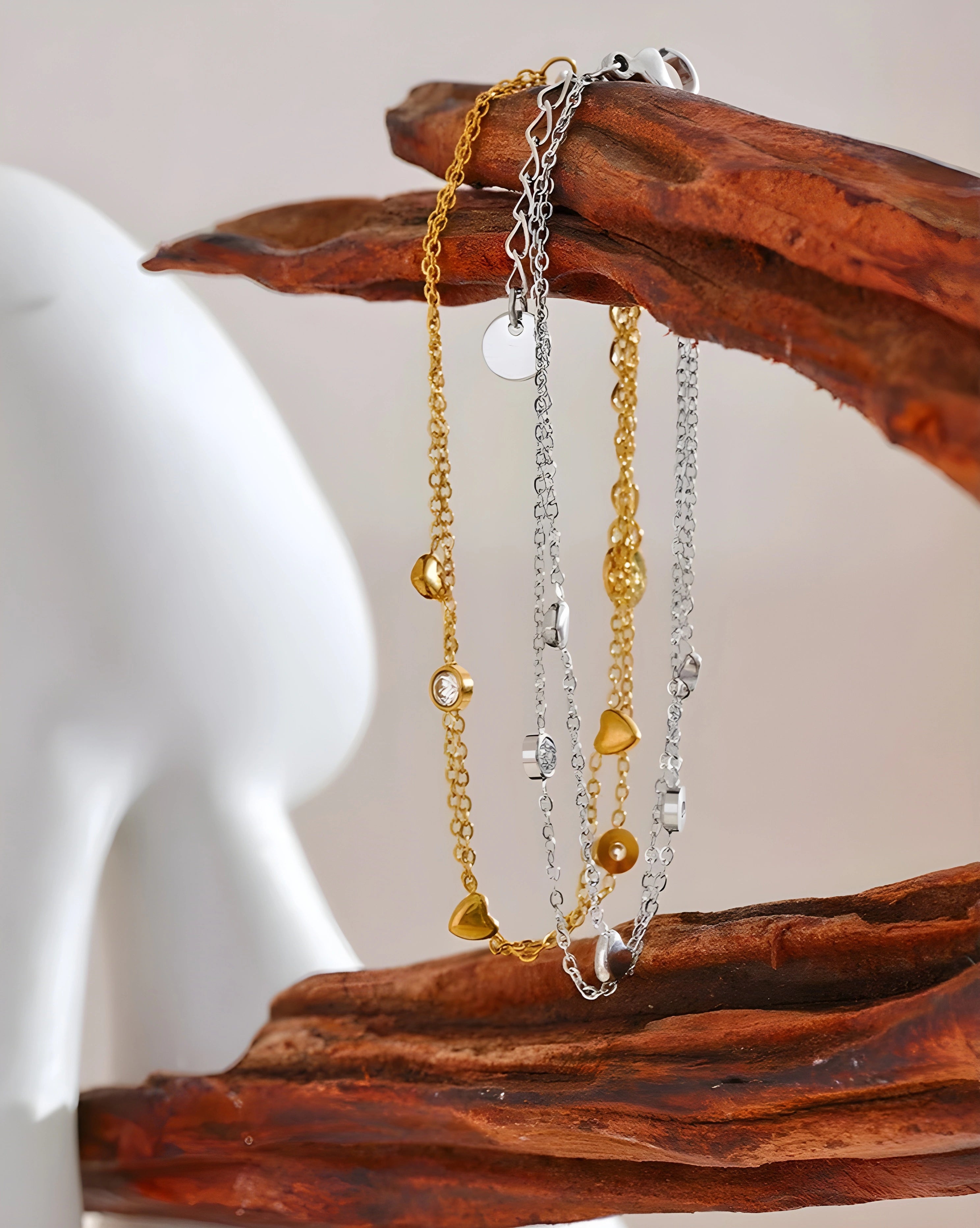 Pulseira Dupla Corações & Zircônias