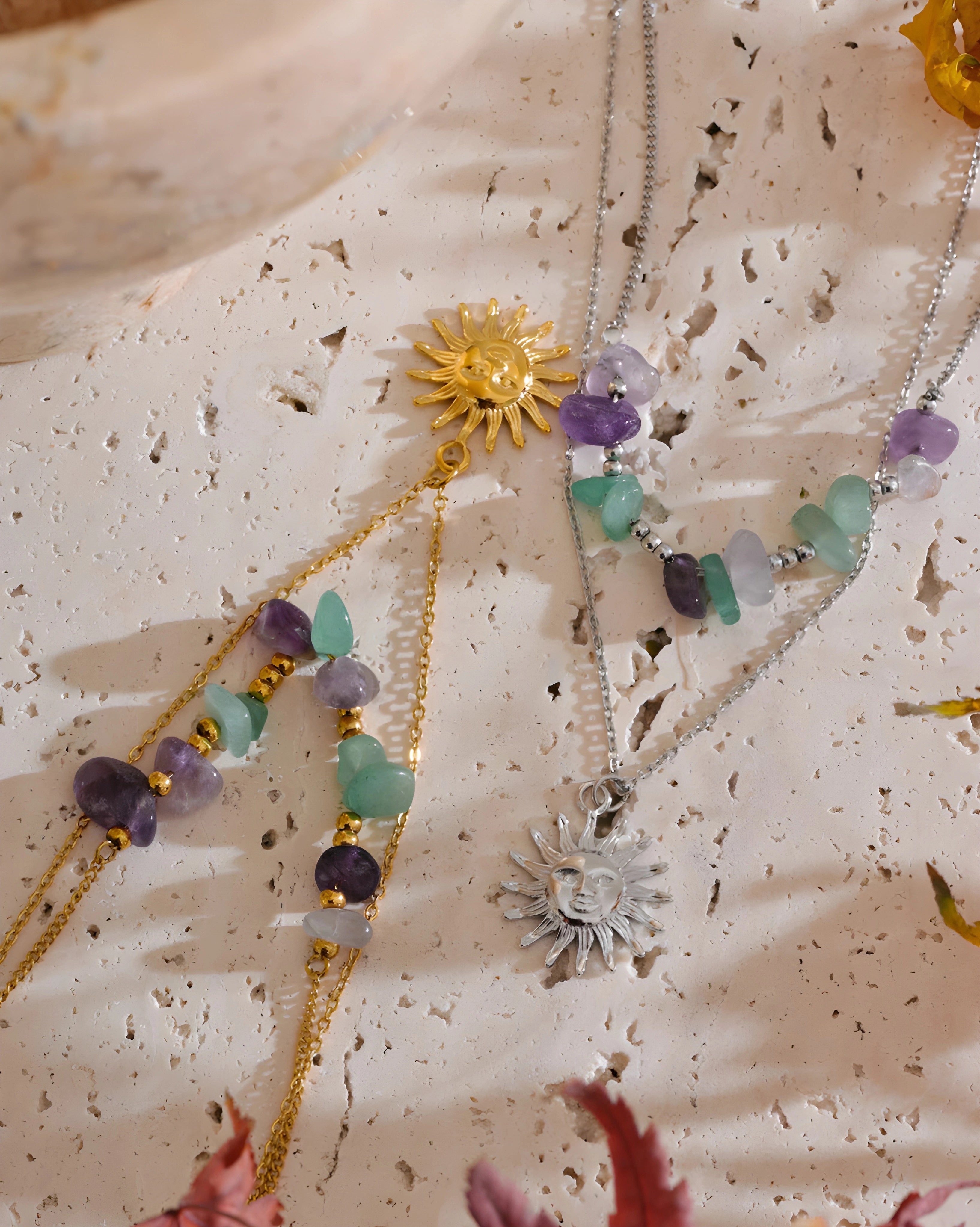 Colar Duplo Sol & Pedras Naturais