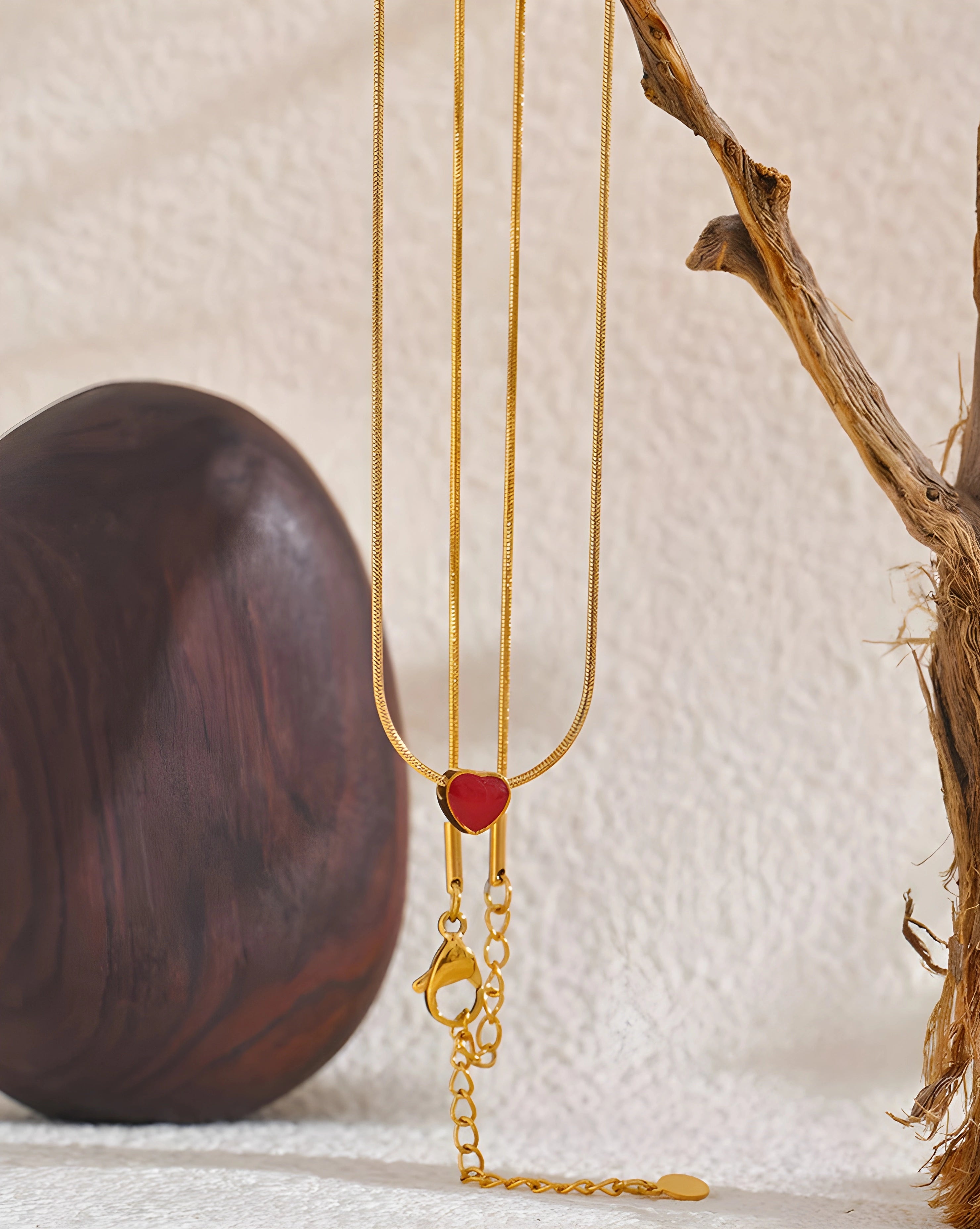 Colar Coração Dainty Esmalte Vermelho