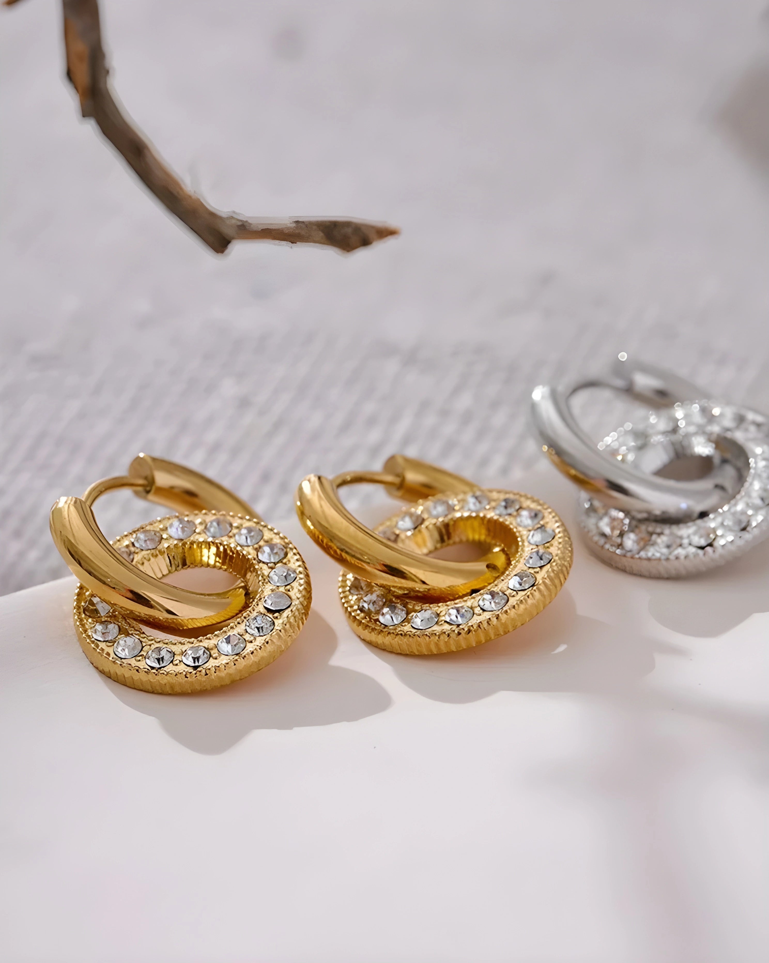 Brinco de Argola Dupla Link Strass