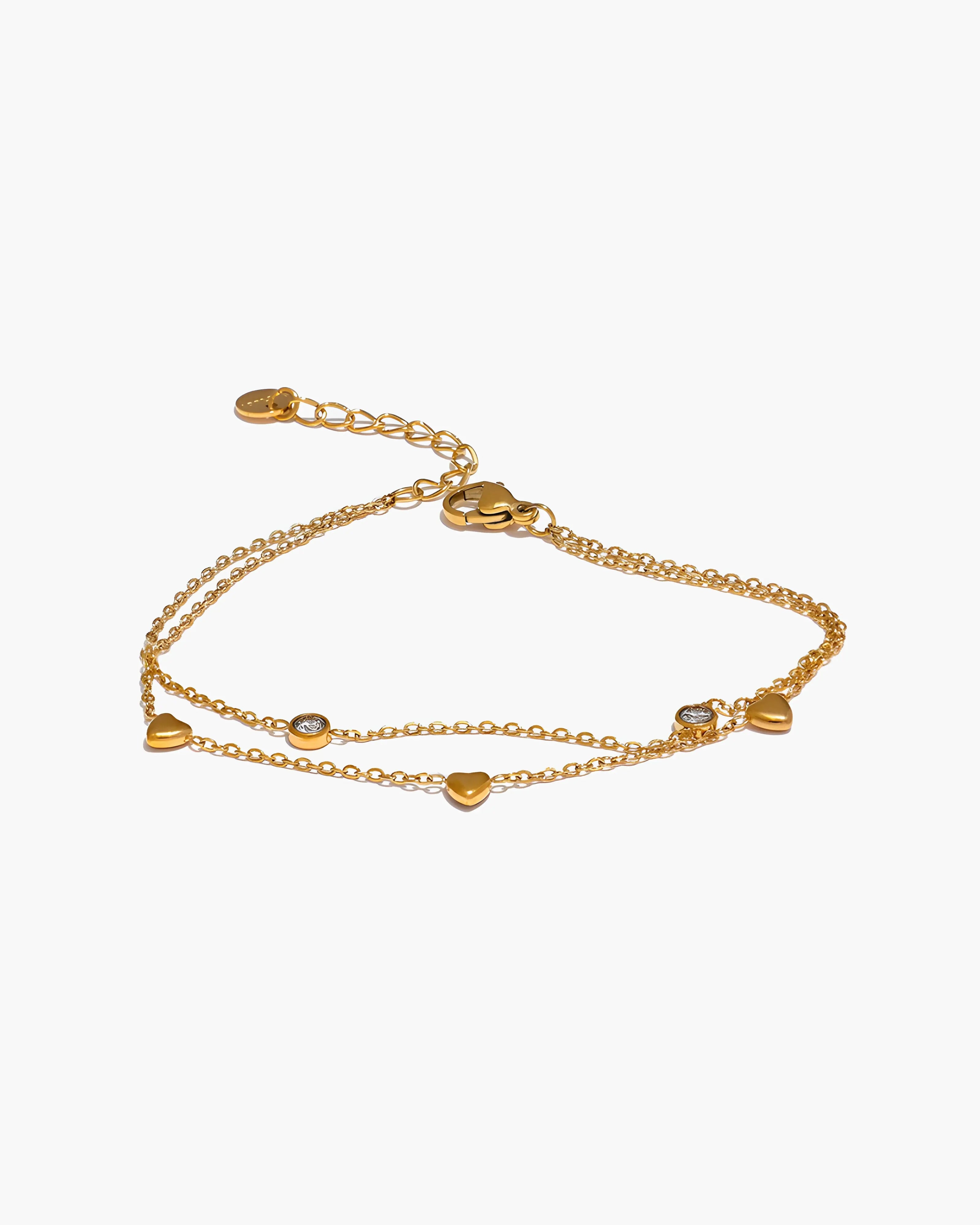 Pulseira Dupla Corações & Zircônias