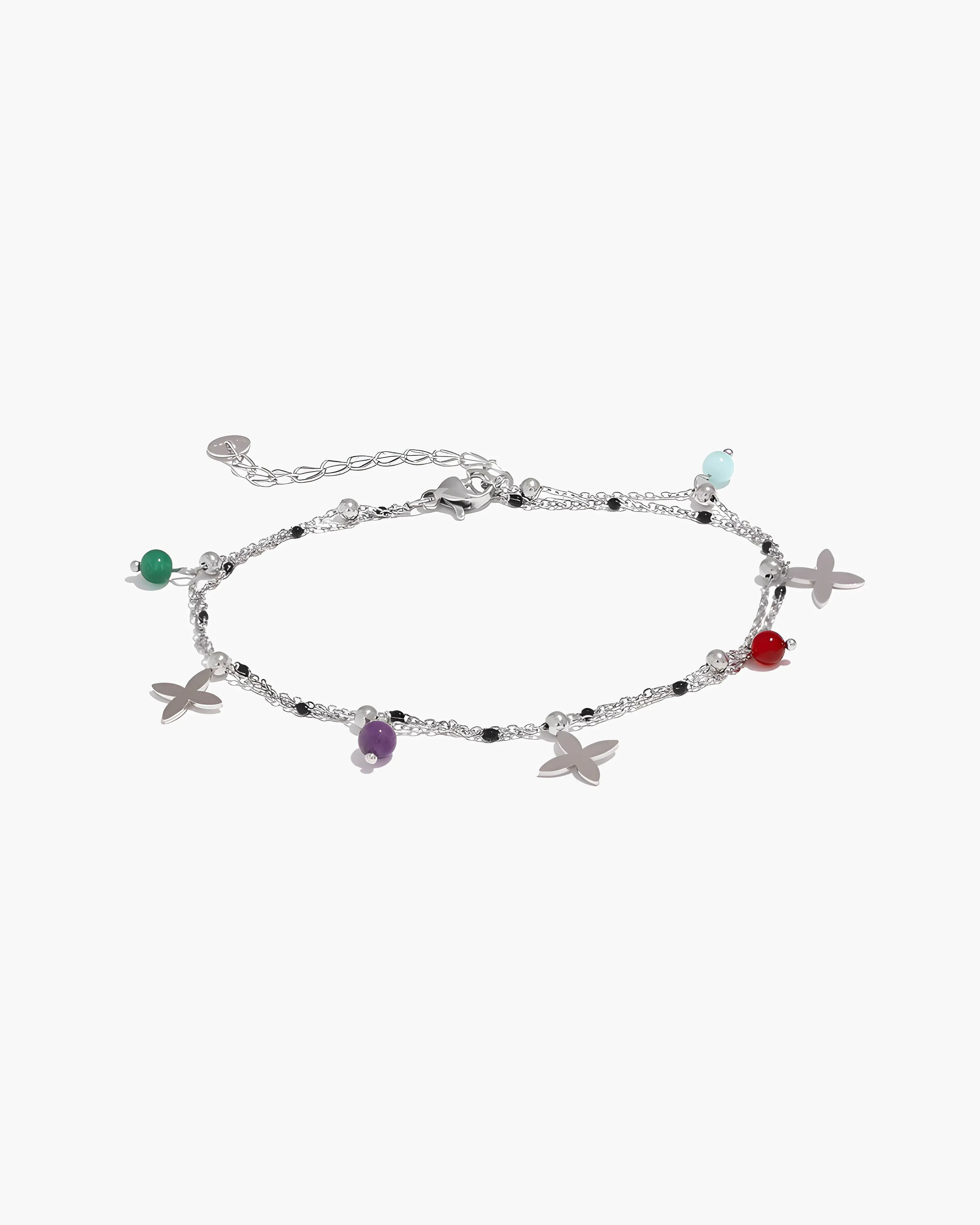 Tornozeleira Dupla Flor Pedras Naturais