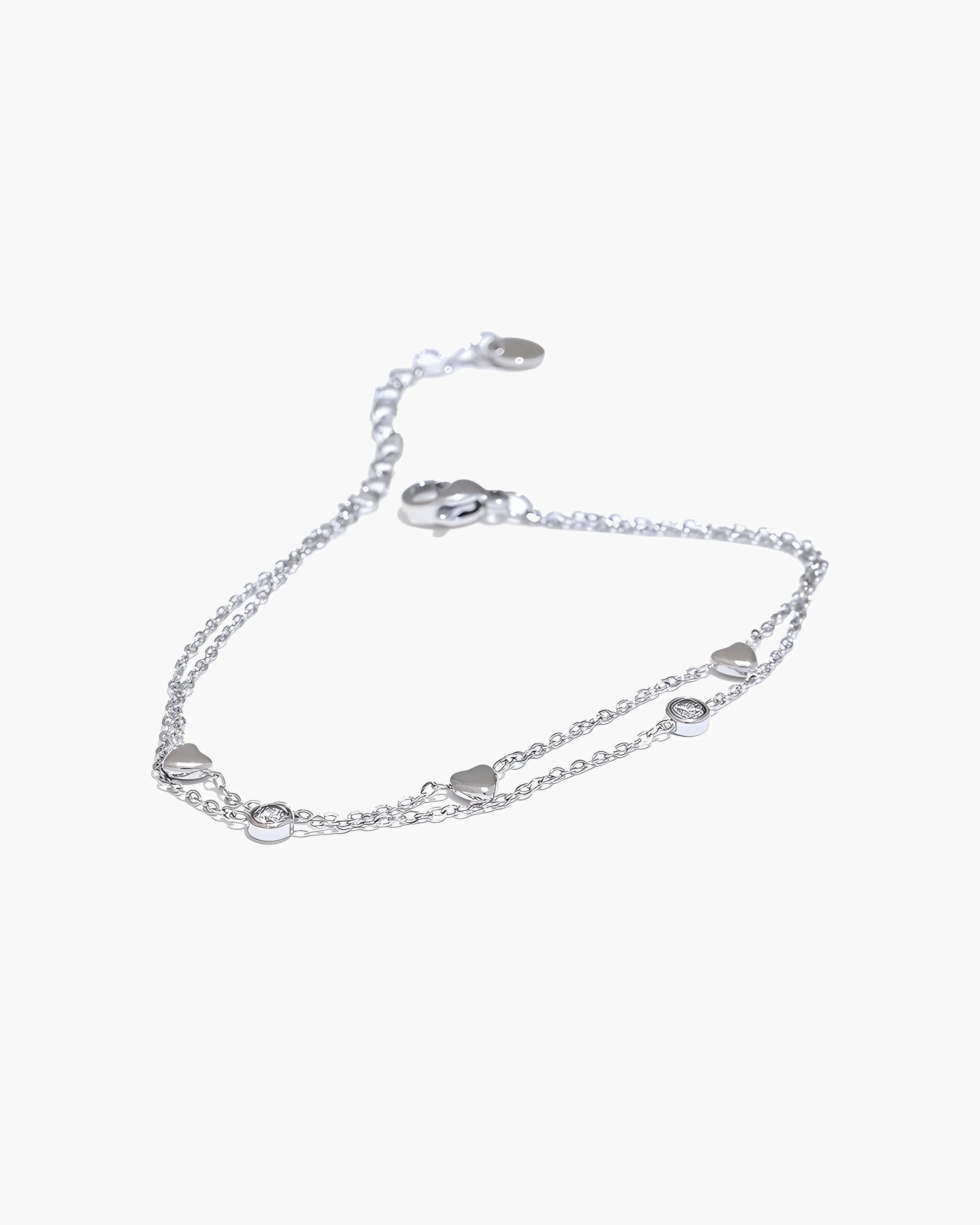 Pulseira Dupla Corações & Zircônias