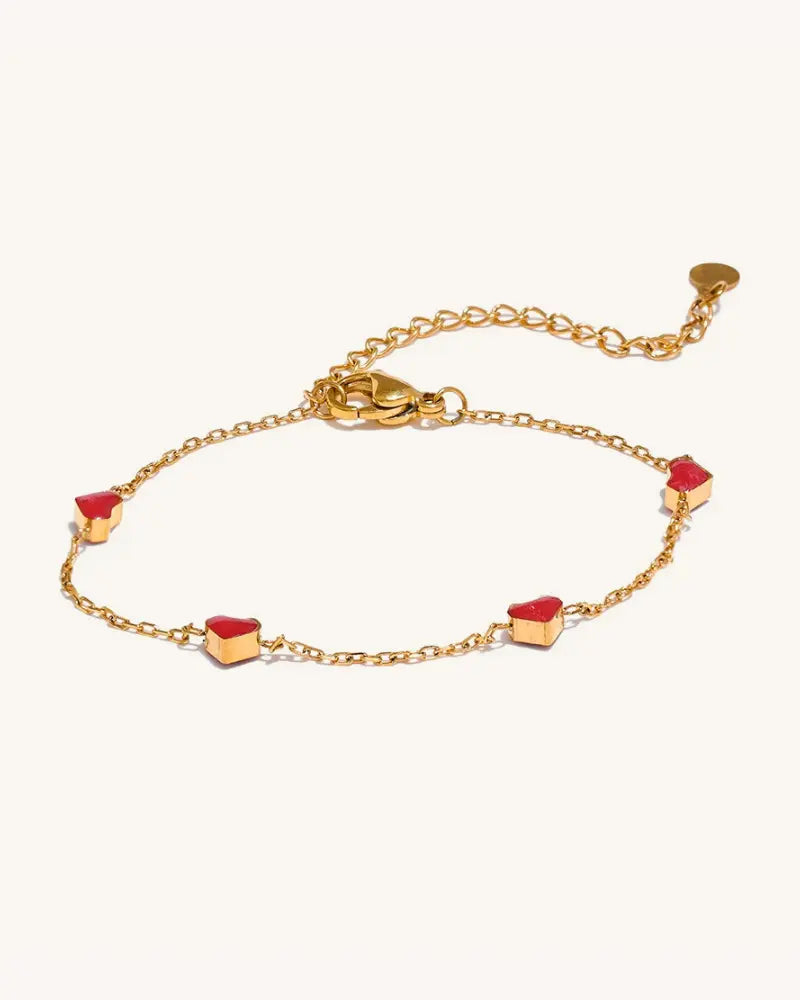 Pulseira Coração Charm Esmalte Vermelho