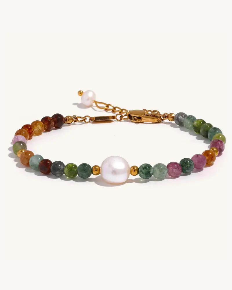 Pulseira de Contas Turmalina & Pérola