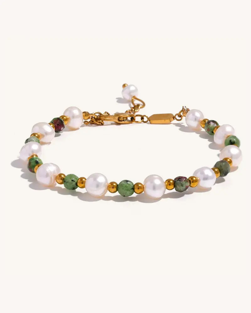 Pulseira de Contas Epídoto & Pérola
