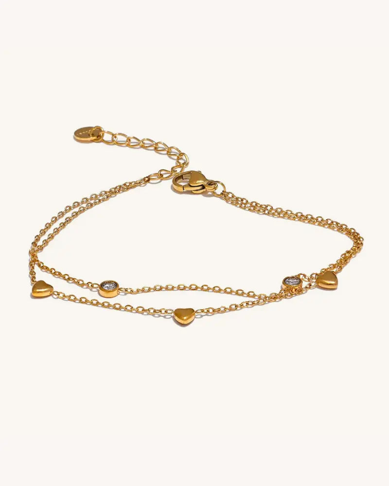 Pulseira Dupla Corações & Zircônias
