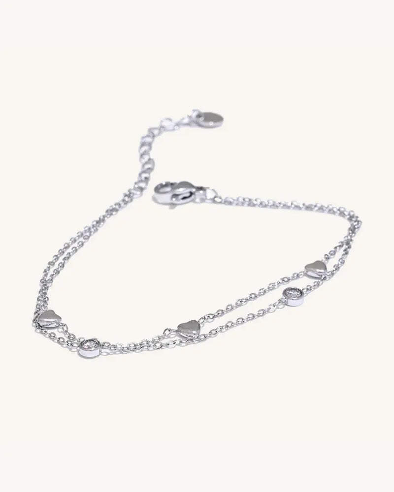 Pulseira Dupla Corações & Zircônias