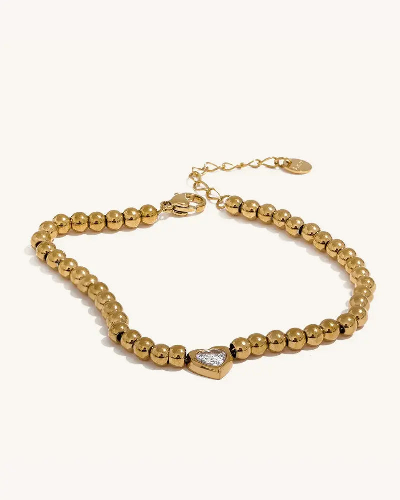 Pulseira de Contas Coração Zircônia